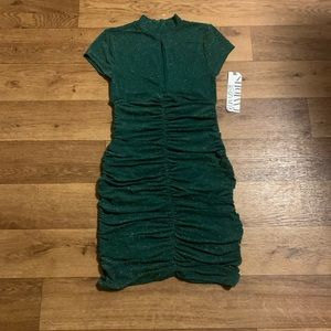 Ruched emerald glitter sparkly dress